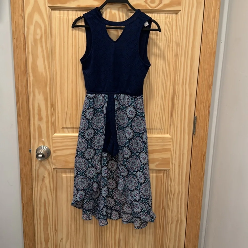 Justice Blue and Black High Low Sundress V-Neck shorts dress